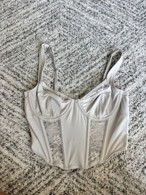 Gilly Hicks Lace-Panel Longline Bustier Corset Top - Light Gray